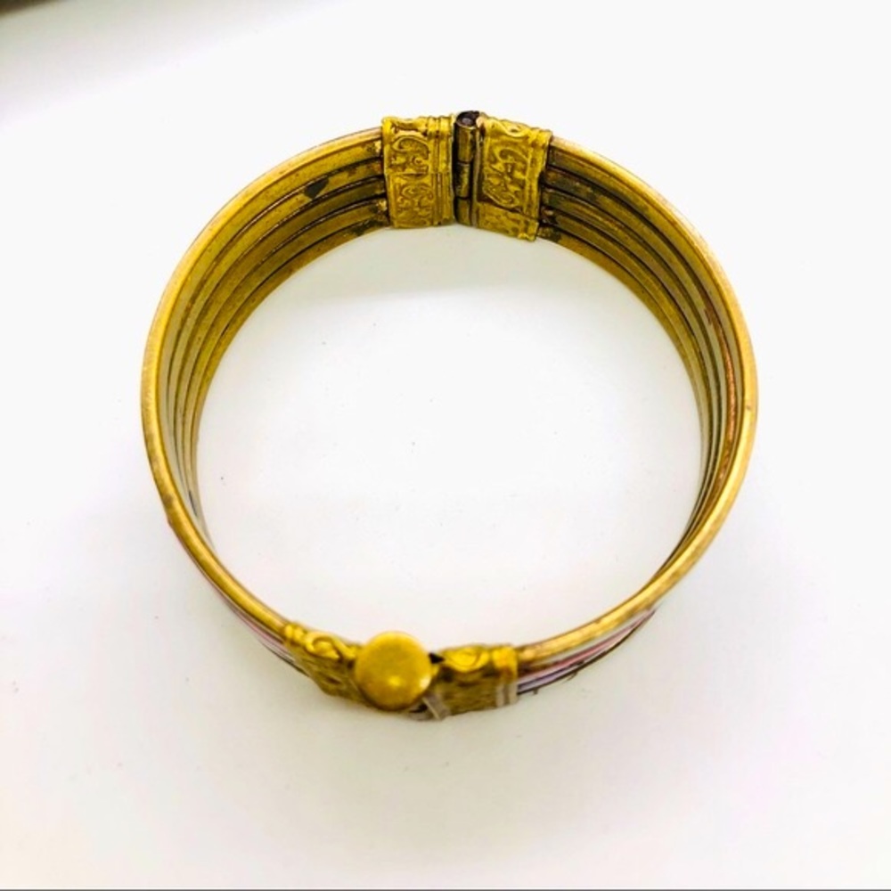Vintage Brass Mother of Pearl Boho Bracelet - Picture 5 of 12